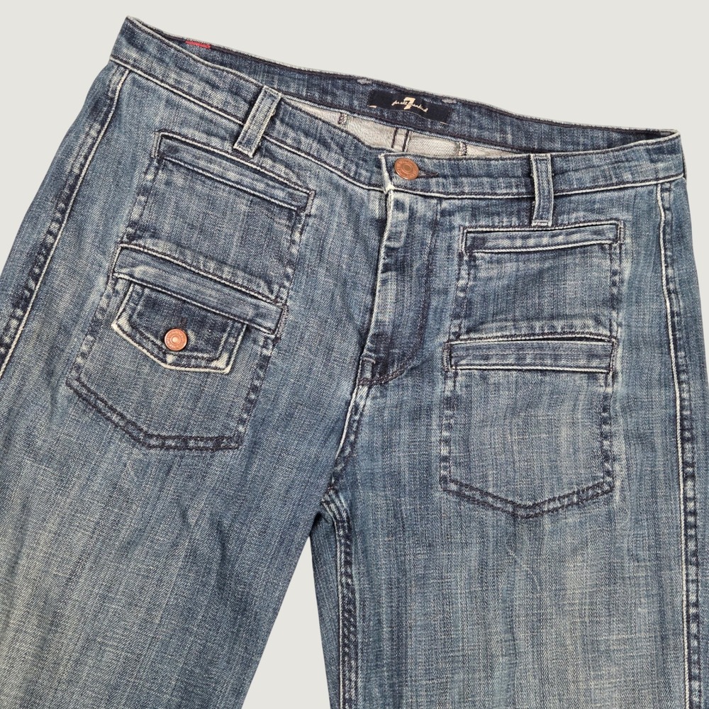 7 For All Mankind Women 28 Y2K Flare Bootcut Jeans Blue USA Front Patch Pocket